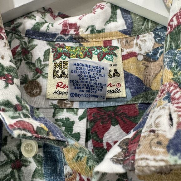 2004 Reyn Spooner Quilt Santa Mele Kalikimaka Popover Hawaiian Christmas Large - Picture 7 of 12